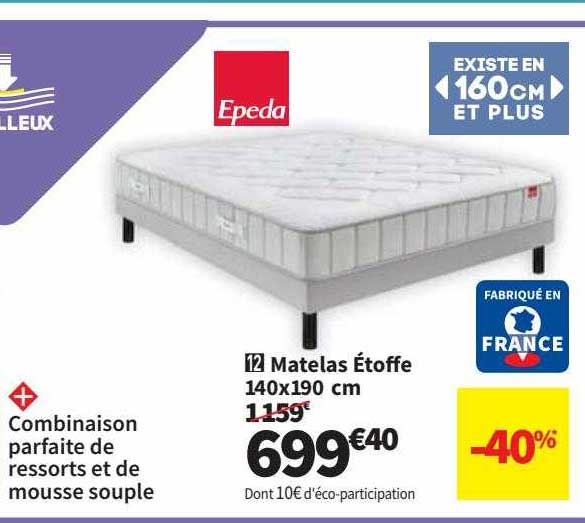 matelas étoffe 140x190 cm epeda