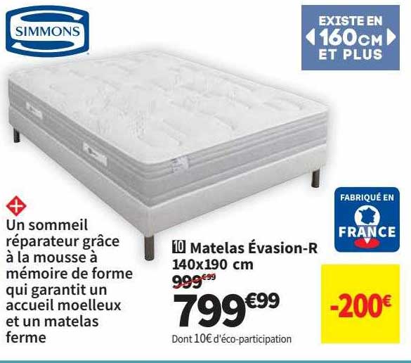 matelas évasion-r 140x190 cm simmons