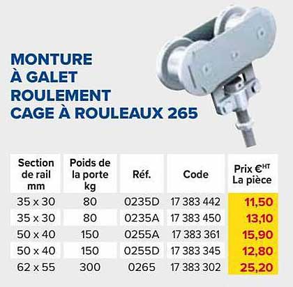monture à galet roulement cage à rouleaux 265