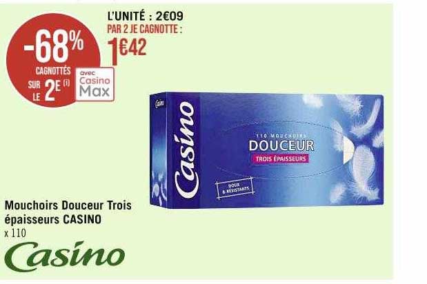 mouchoirs douceur trois épaisseurs casino