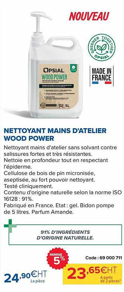 nettoyant mains d'atelier wood power