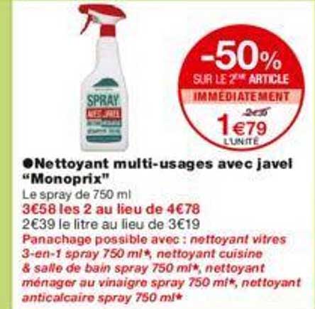 nettoyant multi-usages avec javel "monoprix"