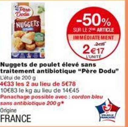 nuggets de poulet élevé sans traitement antibiotique "père dodu"
