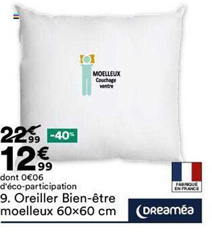 oreiller bien-être moelleux 60x60 c m dreaméa
