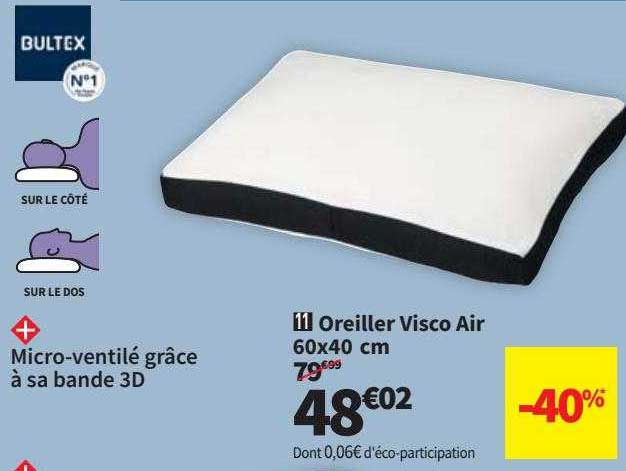 oreiller visco air 60x40 cm bultex