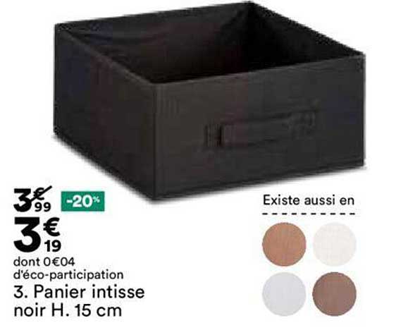 panier intisse noir h. 15cm