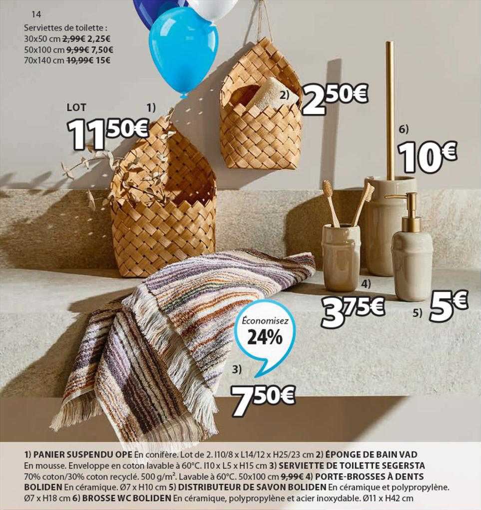 panier suspendu ope, éponge de bain vad, serviette de toilette segersta, porte-brosses à dents boliden, distributeur de savon boliden, brosse wc boliden