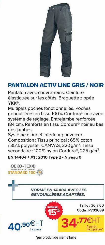 pantalon activ line gris-noir