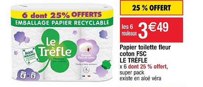 Papier Toilette Fleur Coton Fsc Le Trèfle