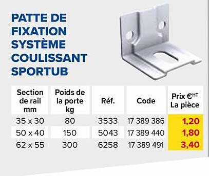 patte de fixation système coulissant sportub