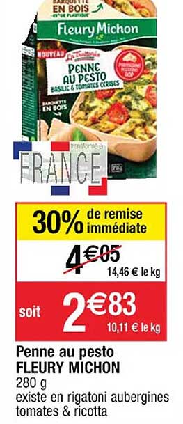 penne au pesto fleury michon 30% de remise immédiate