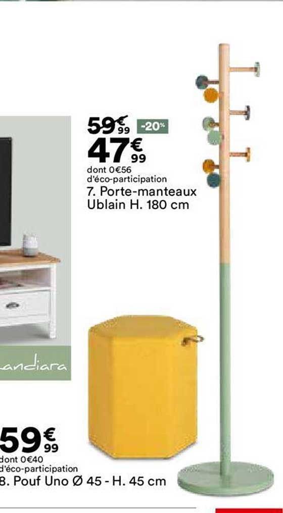 porte-manteaux ublain h. 180cm pouf uno ø 45 - h . 45 cm