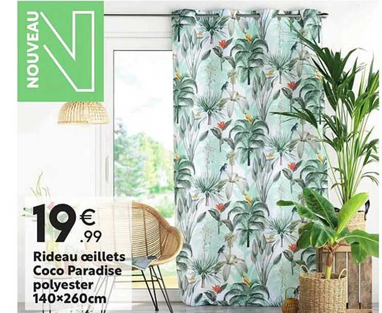 rideau œillets coco paradise polyester 140 x 260 cm