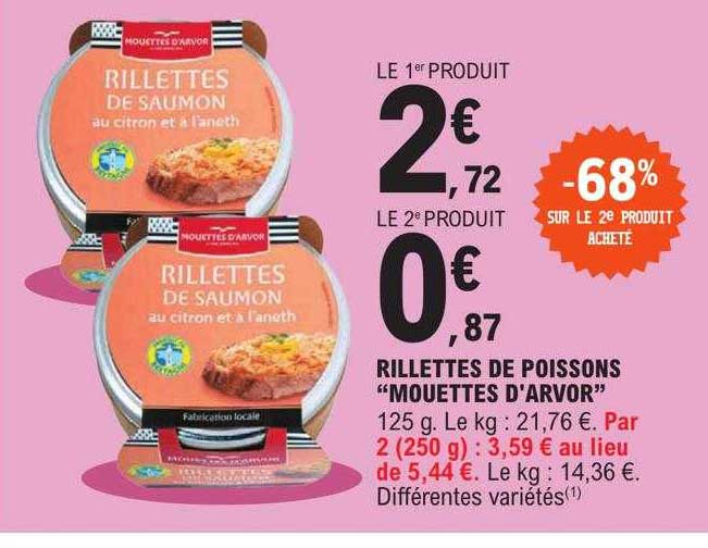 rillettes de poissons "mouettes d'arvor" -68% sur le 2e produit acheté