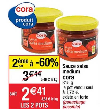 Sauce Salsa Medium Cora 2ème Pot à -60%