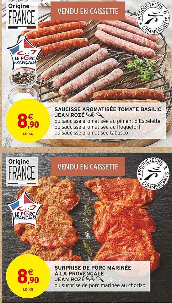 saucisse aromatisée tomate basilic jean rozé, surprise de porc marinée à la provençale jean rozé