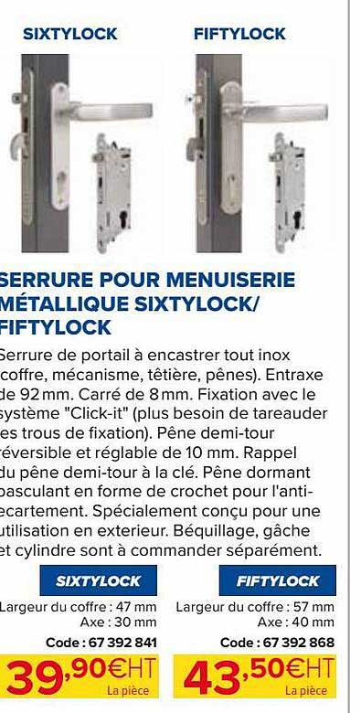 serrure pour menuiserie métallique sixtylock-fiftylock