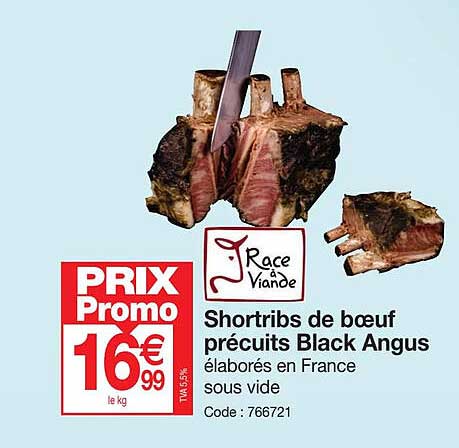 shortribs de bœuf précuits black angus