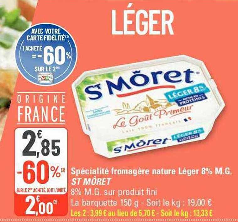 spécialité fromagère nature léger 8% m.g. st môret