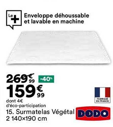 surmatelas végétal 2 140x190cm dodo
