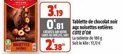 Tablette De Chocolat Noir Aux Noisettes Entières Côte D'or