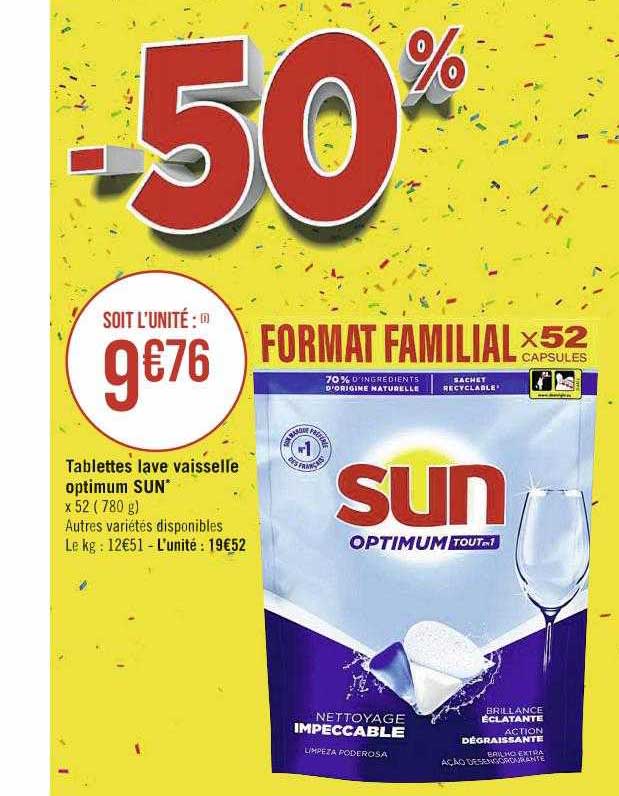 tablettes lave vaisselle optimum sun