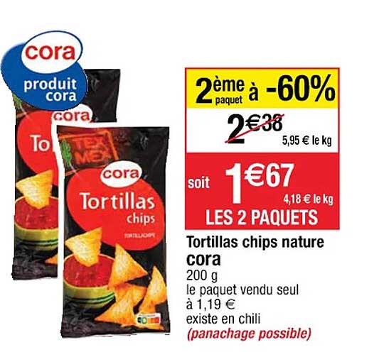 Tortilla Chips Nature Cora 2ème Paquet à -60%