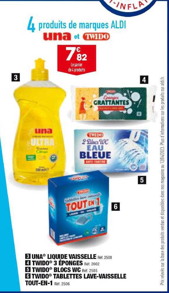 una liquide vaisselle, twido 3 éponges, twido blocs wc, twido tablettes lave-vaisselle tout-en-1