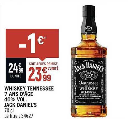 whiskey tennessee 7 and d'âge 40% vol jack daniel's