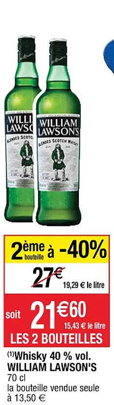 whisky 40% vol. william lawson's 2ème bouteille -40%