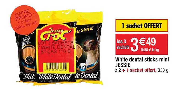 white dental sticks mini jessie 1 sachet offert