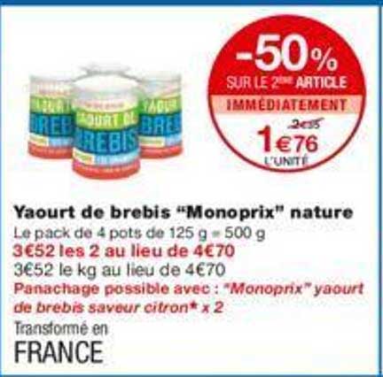Yaourt De Brebis "monoprix" Nature