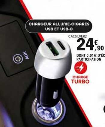 chargeur allume-cigares usb et usb-c