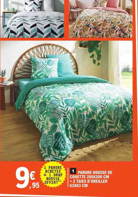 parure housse de couette 200 x 200 cm + 2 taies d'oreiller 63 x 63 cm