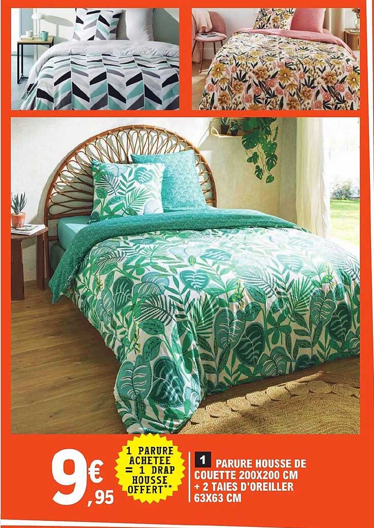 parure housse de couette 200 x 200 cm + 2 taies d'oreiller 63 x 63 cm