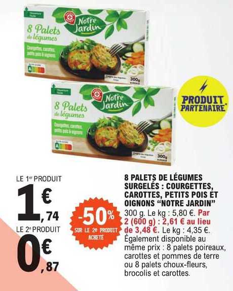 8 palets de légumes surgelés : courgettes carottes, petits pois et oignons "notre jardin"