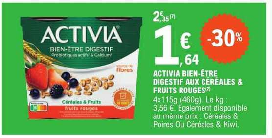 activia bien-être digestif aux céréales & fruits rouges