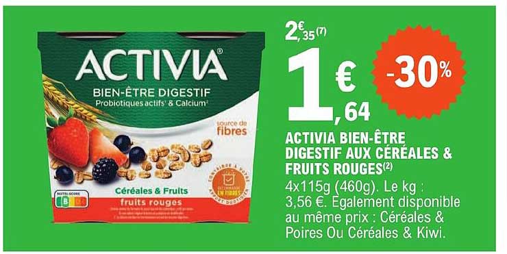 activia bien-être digestif aux céréales & fruits rouges