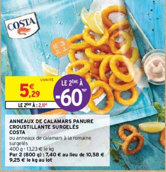anneaux de calamars panure croustillante surgelés costa