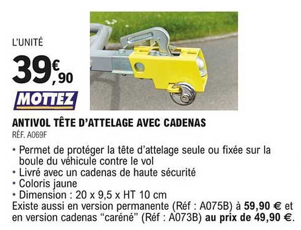 antivol tête d'attelage avec cadenas mottez