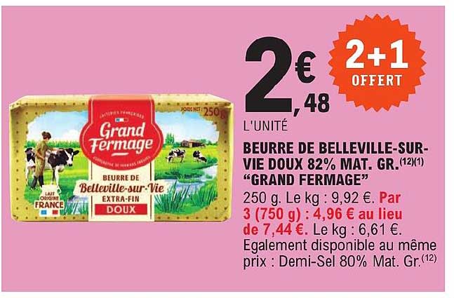 beurre de belleville-sur-vie doux 82% mat. gr. "grand fermage"