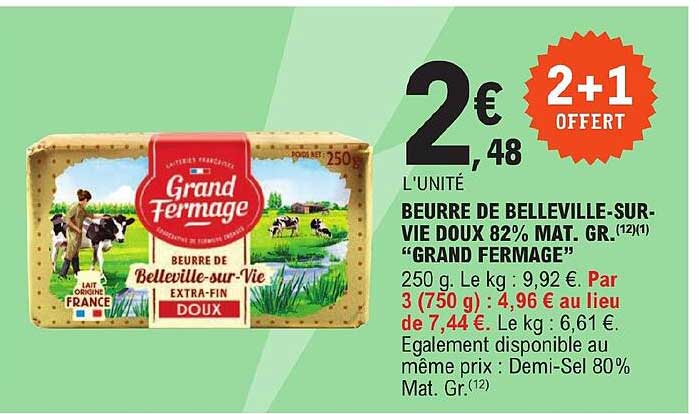 beurre de belleville-sur-vie doux 82% mat. gr. "grand fermage"