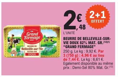 beurre de Belleville survie doux 82% mat. gr. "grand fermage"