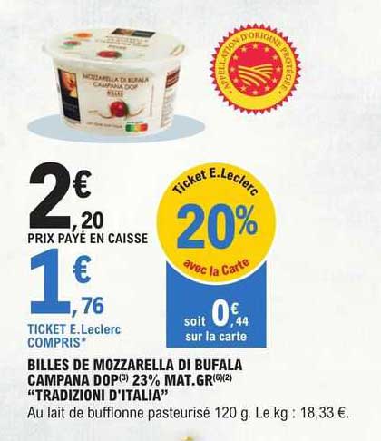 billes de mozzarella di bufala campana dop 23% mat. gr. "tradizioni d'italia"