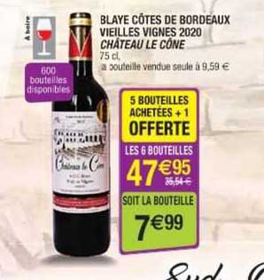 blaye côtes de bordeaux vieilles vignes 2020 château le cône