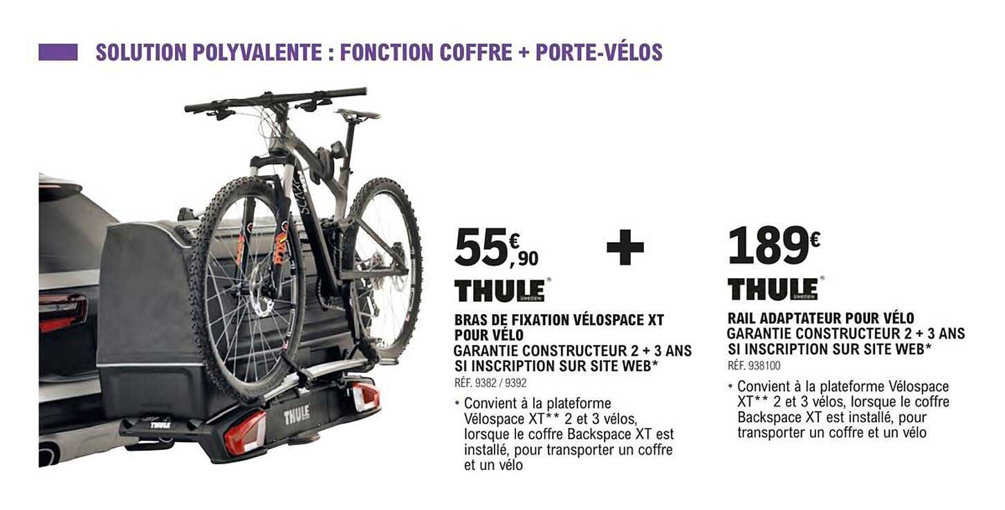 bras de fixation vélospace xt pour vélo thule + rail adaptateur pour vélo thule