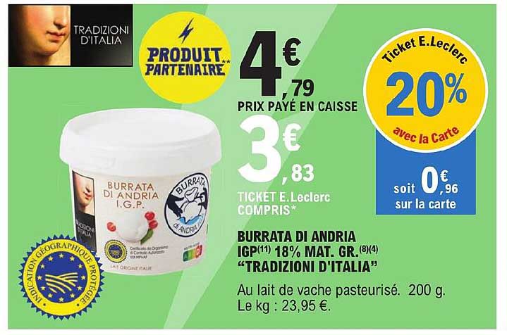burrata di andria igp 18% mat. gr. "tradizioni d'italiaé"