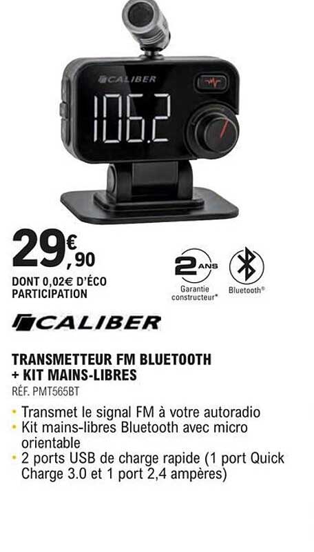 caliber transmetteur fm bluetooth + kit mains-libres