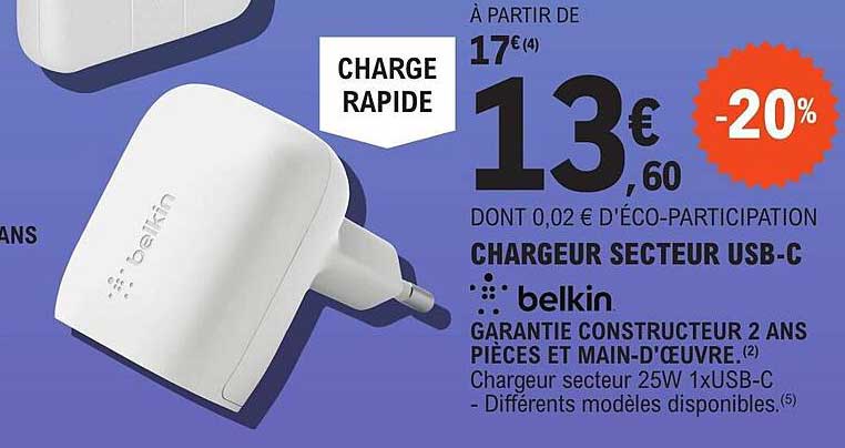 chargeur secteur usb-c belkin