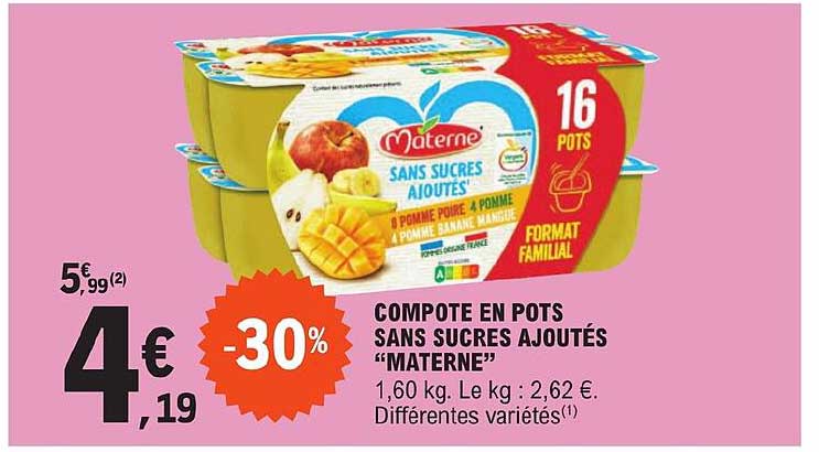 compote en pots sans sucres ajouté "materne"